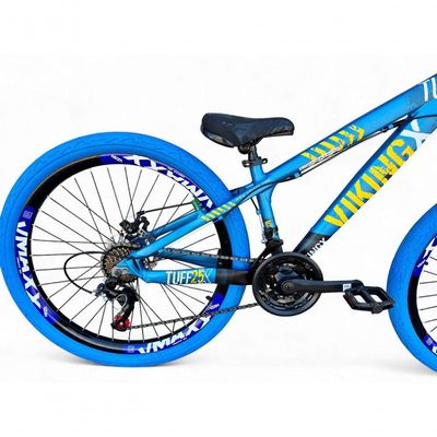 Bicicleta Aro 26 Vikingx Tuff Freio Hidráulico 21v Freeride Rodas Vmaxx Suspensão Pneu Flame Azul-preto X25