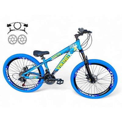 Bicicleta Aro 26 Vikingx Tuff Freio Hidráulico 21v Freeride Rodas Vmaxx Suspensão Pneu Flame Azul-preto X25