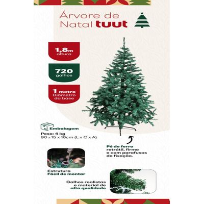 Árvore De Natal Pinheiro 1,80m 720 galhos - Verde