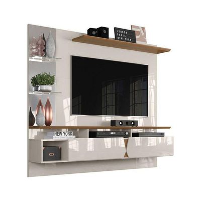 Painel Para Tv Intense Off White Com Damasco - Lukaliam Móveis