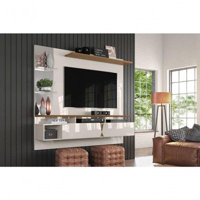 Painel Para Tv Intense Off White Com Damasco - Lukaliam Móveis