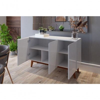 Buffet Aparador Ares 3 Portas Branco - Moveisaqui