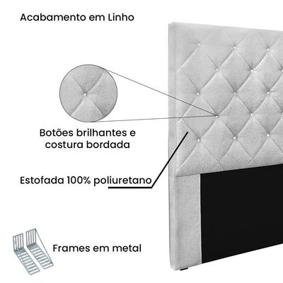 Cabeceira Casal Queen 1,60m Com Captonê E Botões Brilhantes Em Tecido Linho Paris – Lucadi Rústico Grígio