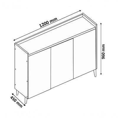 Buffet Aparador Retrô Delux 3 Portas Malbec Com Off White - Moveisaqui