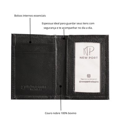 Carteira de Couro Masculina Porta Cartão Casual New Port