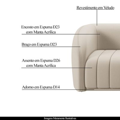 Sofá Decorativo Sala de Estar 332cm Adam 4 Lugares Veludo Bege G45 - Gran Belo
