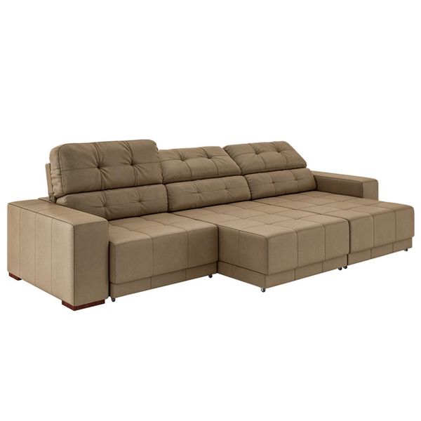 Sofá Sala de Estar Retrátil e Reclinável 5 Lugares Lisboa 290cm Bege Couro - Gran Belo