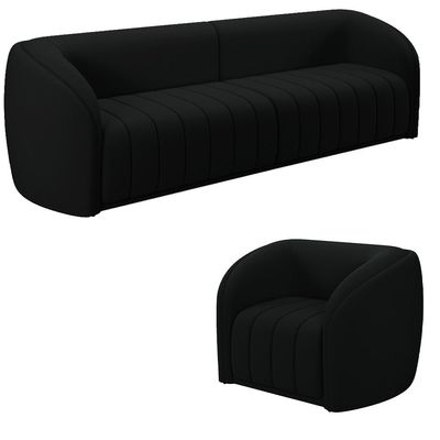 Conjunto Sala de Estar Sofá 292cm 4 Lugares e Poltrona Adam Veludo Preto G45 - Gran Belo