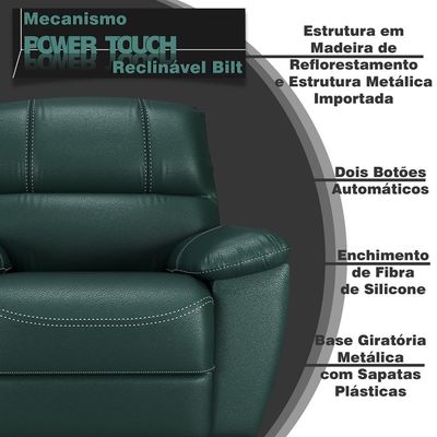 Poltrona do Papai Reclinável Elétrica Armênia Power Touch Verde Couro - Gran Belo