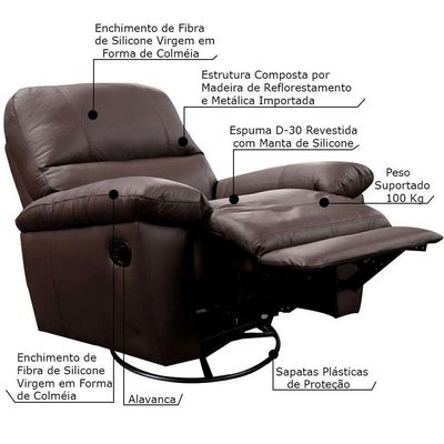 Poltrona do Papai Reclinável Giratória Armênia Glider Mecânico Couro Capucino - Gran Belo