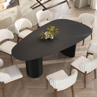 Mesa De Jantar Orgânica Breeze 2,20 X 1,20m 8 Lugares Lâmina Natural De Madeira Preto