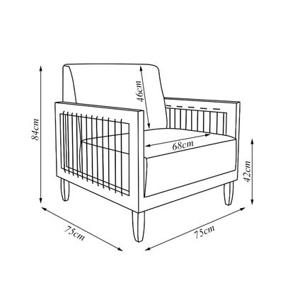 Kit 2 Poltronas Sala de Estar Pés Madeira Maciça Corda Náutica Preta 75cm Manila PU Preto G63 - Gran Belo
