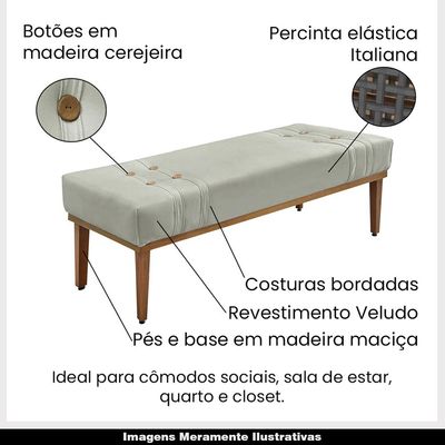Recamier Decorativo 195cm Kors Veludo Pés de Madeira Prata - Gran Belo