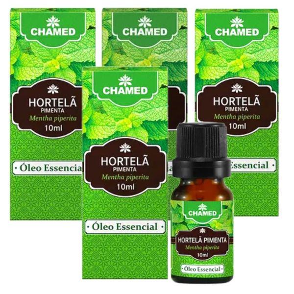 Óleo Essencial de Hortelã Pimenta 10ml CHAMED 100% Puro 4 Frascos Óleo Essencial de Hortelã Pimenta 10ml CHAMED 100% Puro 4 Frascos