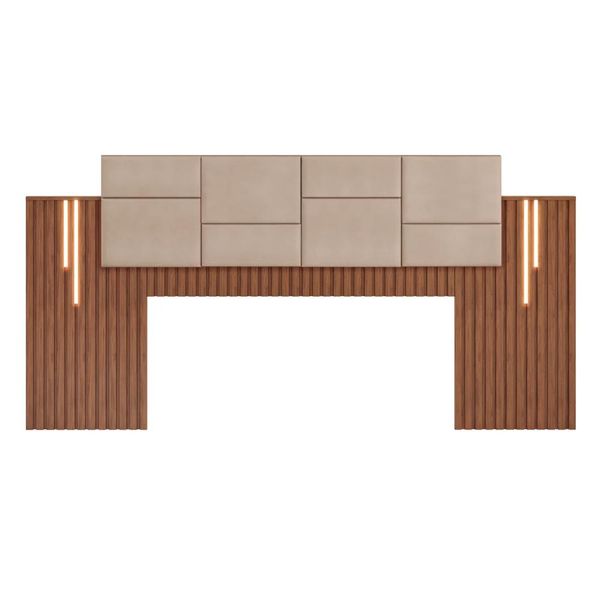 Cabeceira Cama Box Casal Queen e King Estofada Kraft com LED Lyce D04 Freijó - Mpozenato