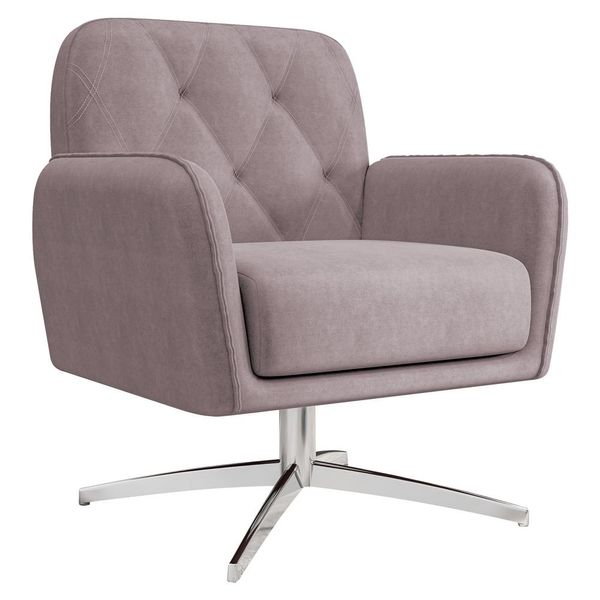 Poltrona Decorativa Mirna Suede Rosê Base Giratória - Gran Belo