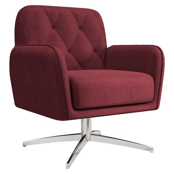 Poltrona Decorativa Mirna Suede Bordô Base Giratória - Gran Belo