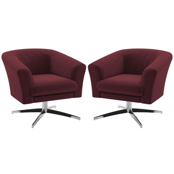 Kit 2 Poltronas Decorativas Sala de Estar Gizé Suede Bordô - Gran Belo
