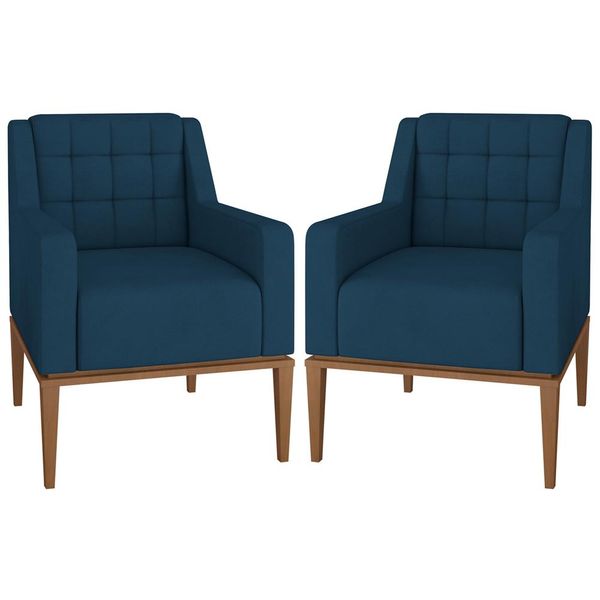 Kit 2 Poltronas Decorativas Sala de Estar Madonna Suede Azul - Gran Belo