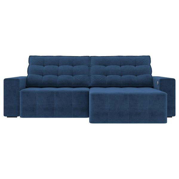 Sofá Retrátil com USB 254cm Elliot Suede Azul Marinho - Gran Belo