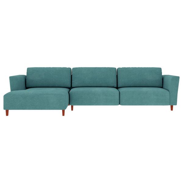 Sofá 325cm com Chaise Esquerda Franz Suede Turquesa - Gran Belo