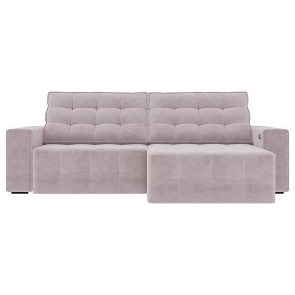Sofá Retrátil com USB 214cm Elliot Suede Rosê - Gran Belo