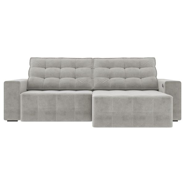 Sofá Retrátil com USB 234cm Elliot Suede Cinza - Gran Belo