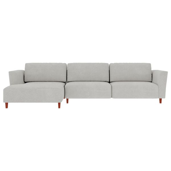 Sofá 365cm com Chaise Esquerda Franz Suede Cinza - Gran Belo