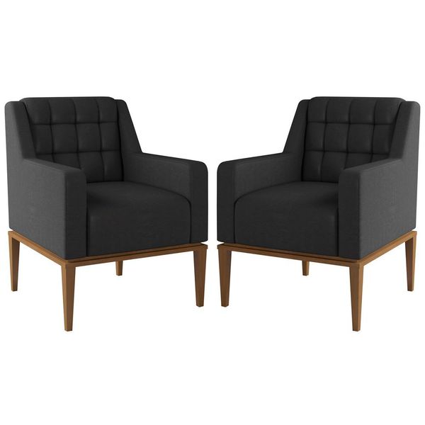 Kit 2 Poltronas Decorativas Sala de Estar Madonna Couro Preto - Gran Belo