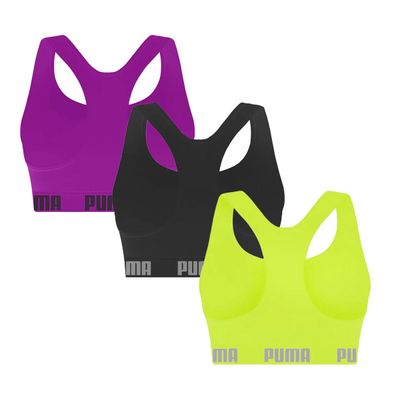 Kit 3 Tops Puma Nadador Sem Costura Feminino P / Roxo/Verde