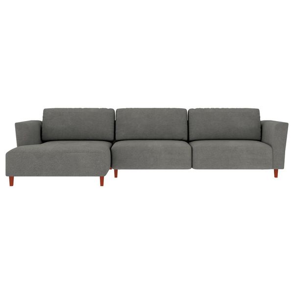 Sofá 365cm com Chaise Esquerda Franz Suede Grafite - Gran Belo