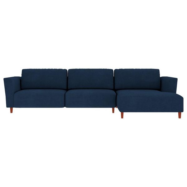 Sofá 285cm com Chaise Direita Franz Suede Azul - Gran Belo