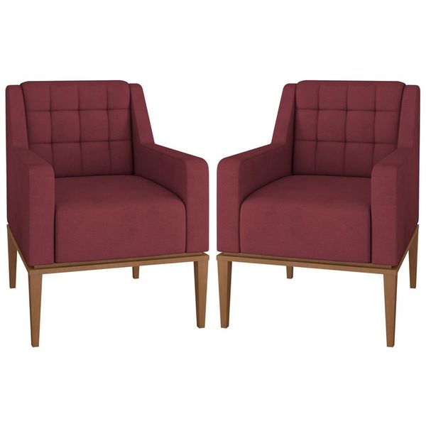 Kit 2 Poltronas Decorativas Sala de Estar Madonna Suede Bordô - Gran Belo