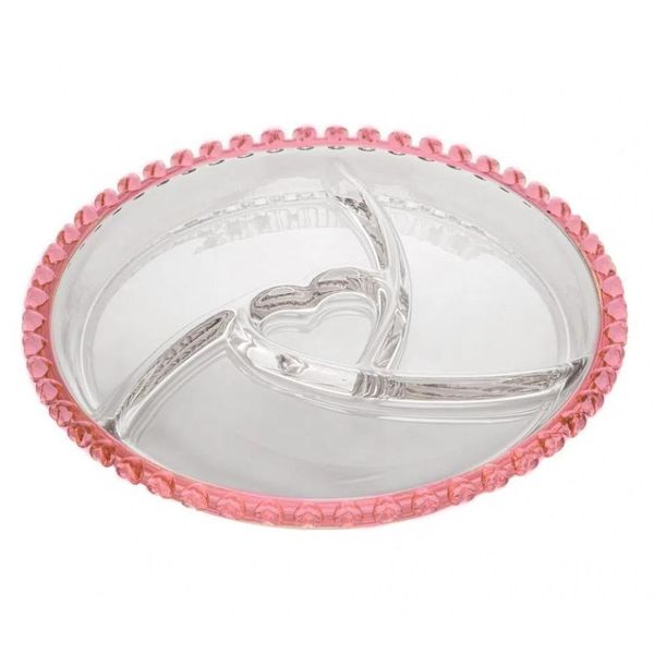 Petisqueira Cristal Coração Borda Rosa 23,5x2,5cm - Lyor