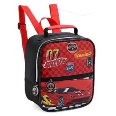 Kit Mochila Rodinhas Carro Turbo 07 Estojo Lancheira Escolar Racing Infantil Denlex