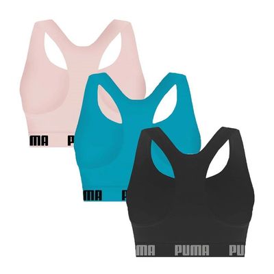 Kit 3 Tops Puma Nadador Sem Costura Feminino GG / Rosa e Preto