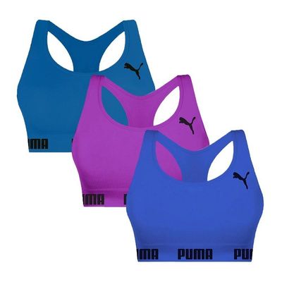 Kit 3 Tops Puma Nadador Sem Costura Feminino GG / Azul e Roxo