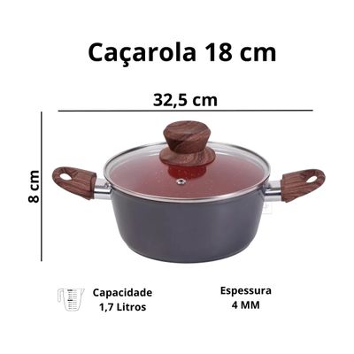 Panela Caçarola Nano Cerâmica Antiaderente Tampa V 18cm 1,7L