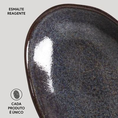 Conjunto de Travessas Ovais Grandes Porto Brasil Orgânico Titanium 32x16cm  4 Peças Azul