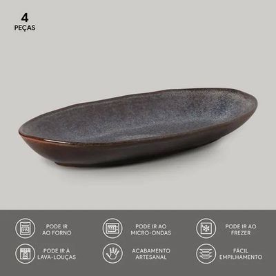 Conjunto de Travessas Ovais Grandes Porto Brasil Orgânico Titanium 32x16cm  4 Peças Azul