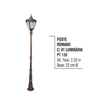 Poste Romano para Jardim de Alumínio Com 01 Luminária 2,20m