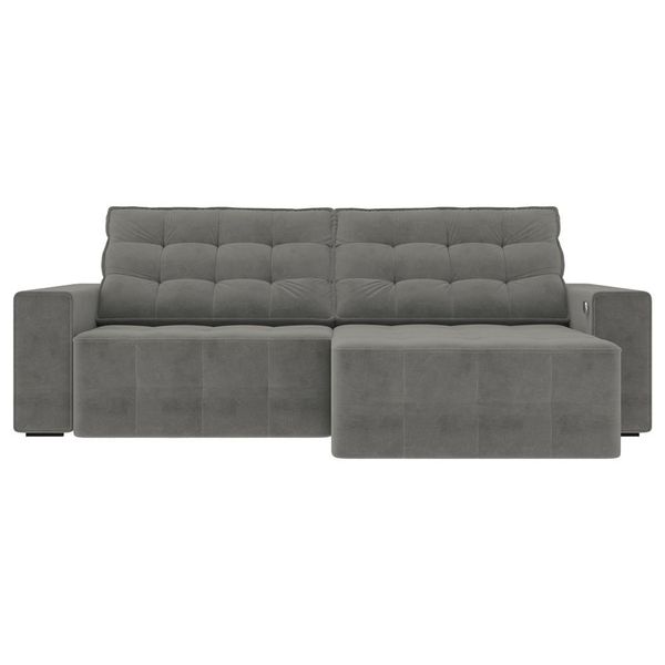 Sofá Retrátil com USB 274cm Elliot Suede Grafite - Gran Belo