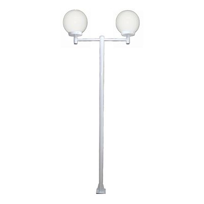 Poste Luminária Dupla Globo P Braço Reto Jardim Branco 200cm