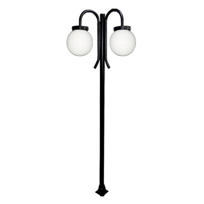 Poste Luminária Globo G Duplo Braço Curvo Baixo Preto 200cm