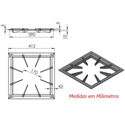 Grelha 8 Hastes Reforçada GLB Fogão Industrial Ferro 40x40cm