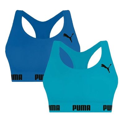 Kit 2 Tops Puma Nadador Sem Costura Feminino M / Azul e Marinho