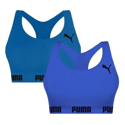Kit 2 Tops Puma Nadador Sem Costura Feminino M / Marinho e Azul