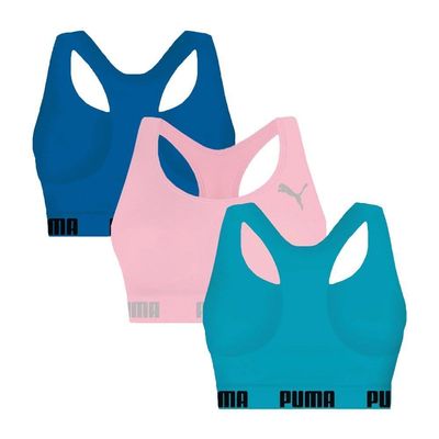 Kit 3 Tops Puma Nadador Sem Costura Feminino GG / Marinho e Azul
