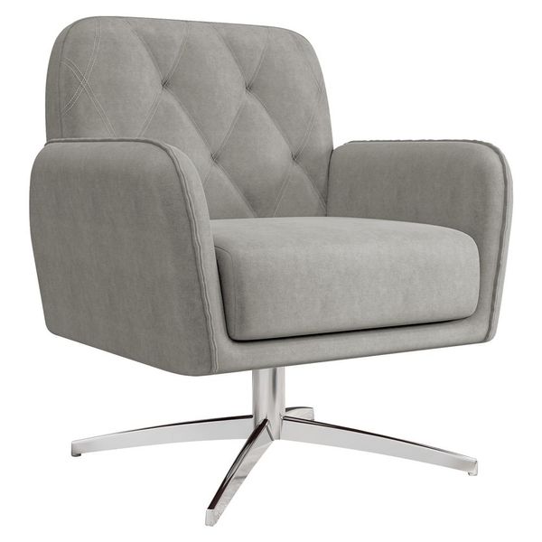 Poltrona Decorativa Mirna Suede Cinza Base Giratória - Gran Belo