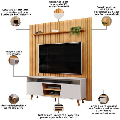 Rack Para Sala Eva Com Painel Ripado Tv 75 Pol Lexa D05 Cedro Bali - Lyam Decor